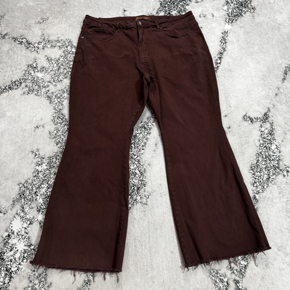 Judy Blue Garment Dyed Raw Hem Flare Jeans Size 22W Burgundy Stretch Plus